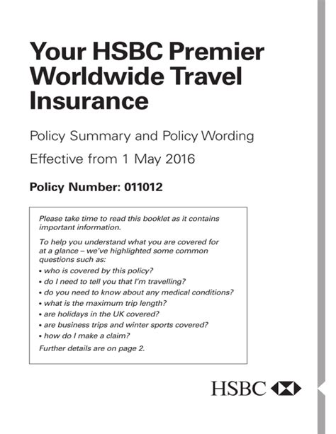 hsbc premier worldwide travel insurance.